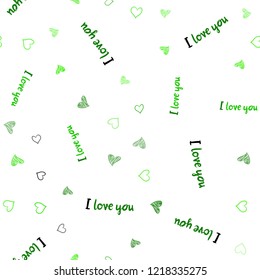 Light Green vector seamless cover with Shining hearts. Blurred decorative design in doodle style with hearts. Pattern for carnival, festival romantic leaflets.
