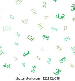 Light Green vector seamless cover with symbols of 70 % sales. Illustration with signs of sales on abstract template. Template for season sales, shopping ads.