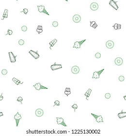 Light Green vector seamless cover with cuisine gourmet. Glitter abstract sketch with gourmet food. Design for ad, poster, banner of cafes or restaurants.