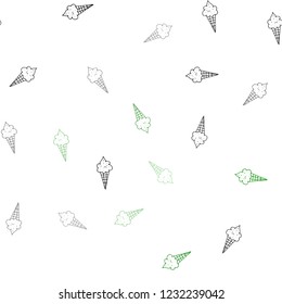 Light Green vector seamless cover with sundae ice-cream. Beautiful colorful illustration with ice-cream cones. Template of a black hot beverage in a cafe.