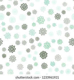 Light Green vector seamless cover with beautiful snowflakes. Decorative shining illustration with snow on abstract template. Pattern for design of window blinds, curtains.