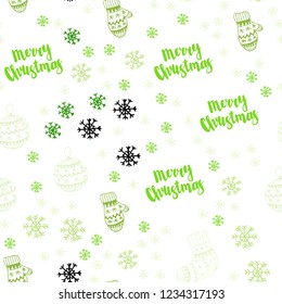 Light Green vector seamless cover with beautiful snowflakes, balls, socks, mittens. Colorful xmas elements with gradient. Template for business cards, websites.