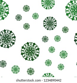 Light Green vector seamless cover with beautiful snowflakes. Glitter abstract illustration with crystals of ice. Pattern for trendy fabric, wallpapers.
