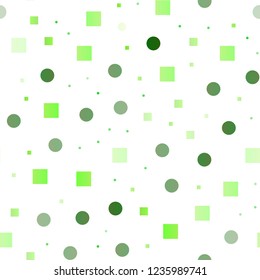 Light Green vector seamless cover with circles, cubes. Illustration with set of shining colorful abstract circles, cubes. Pattern for design of window blinds, curtains.