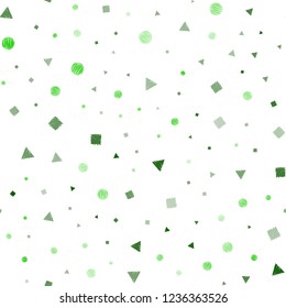Light Green vector seamless cover with polygonal style with circles. Glitter abstract illustration with spheres, squares, lines. Pattern for design of fabric, wallpapers.