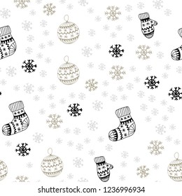 Light Green vector seamless cover with beautiful snowflakes, balls, socks, mittens. Colorful xmas elements with gradient. Template for business cards, websites.