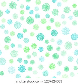 Light Green vector seamless cover with beautiful snowflakes. Glitter abstract illustration with crystals of ice. Design for textile, fabric, wallpapers.