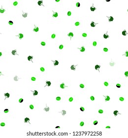 Light Green vector seamless cover with set of coffee beans. Colorful illustration with gradient coffee beans, mugs. Design for ad, poster, banner of cafes, restaurants.