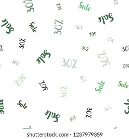 Light Green vector seamless cover with symbols of 30 % sales. Colorful set of  percentage signs in simple style. Template for season sales, shopping ads.
