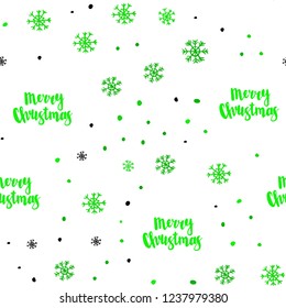 Light Green vector seamless cover with beautiful snowflakes. Shining colorful illustration with snow on abstract template. Trendy design for wallpaper, fabric makers.