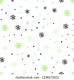 Light Green vector seamless cover with beautiful snowflakes. Shining colorful illustration with snow on abstract template. Pattern for design of window blinds, curtains.