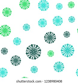 Light Green vector seamless cover with beautiful snowflakes. Blurred decorative design in xmas style with snow. Trendy design for wallpaper, fabric makers.