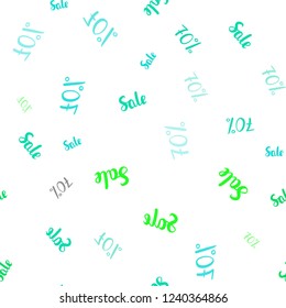 Light Green vector seamless cover with symbols of 70 % sales. Shining colorful illustration with isolated selling prices. Design for business ads, commercials.