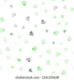 Light Green vector seamless cover with Shining hearts. Illustration with hearts in love concept for valentine's day. Pattern for carnival, festival romantic leaflets.