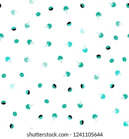 Light Green vector seamless cover with set of coffee beans. Glitter abstract backdrop with gradient mugs, coffee grains. Pattern for ads of breakfast, lunch, dinner.