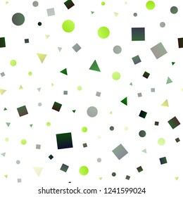 Light Green vector seamless cover in polygonal style with circles. Glitter abstract illustration with spheres, squares, lines. Pattern for design of window blinds, curtains.