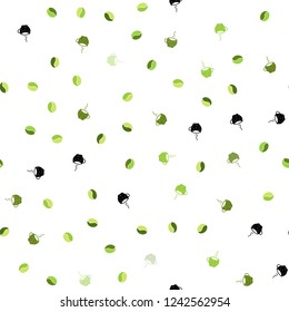 Light Green vector seamless cover with set of coffee beans. Decorative gradient design of coffee cups and beans. Design for ad, poster, banner of cafes, restaurants.