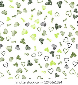 Light Green vector seamless cover with quote LOVE YOU, hearts. Colorful illustration with quote LOVE YOU, hearts. Pattern for design of fabric, wallpapers.