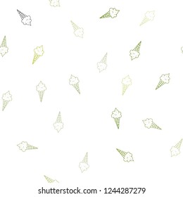 Light Green vector seamless cover with sundae ice-cream. Glitter abstract sketch with ice-cream cones. Pattern for menu of cafes and restaurants.