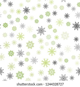 Light Green vector seamless cover with beautiful snowflakes. Glitter abstract illustration with crystals of ice. Template for business cards, websites.