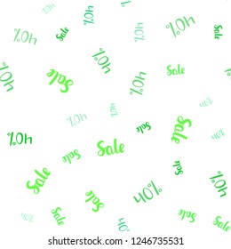 Light Green vector seamless cover with symbols of 40 % sales. Colored words of sales with gradient on white background. Pattern for ads, posters, banners of sales.