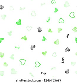 Light Green vector seamless cover with quote LOVE YOU, hearts. Romantic illustration with colorful phrase LOVE YOU, hearts. Pattern for design of fabric, wallpapers.