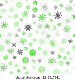 Light Green vector seamless cover with beautiful snowflakes. Modern geometrical abstract illustration with crystals of ice. Design for textile, fabric, wallpapers.
