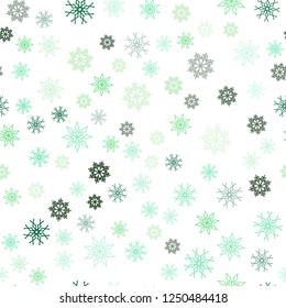 Light Green vector seamless cover with beautiful snowflakes. Decorative shining illustration with snow on abstract template. Pattern for design of window blinds, curtains.