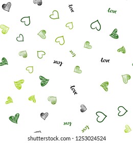 Light Green vector seamless cover with quote LOVE YOU, hearts. Design in doodle style with text LOVE YOU, hearts. Design for wallpaper, fabric makers.