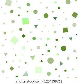 Light Green vector seamless cover in polygonal style with circles. Glitter abstract illustration with spheres, squares, lines. Pattern for design of window blinds, curtains.