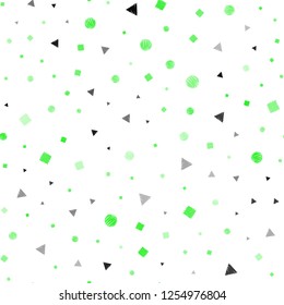 Light Green vector seamless cover with polygonal style with circles. Illustration with set of colorful circles, triangles, squares. Pattern for design of window blinds, curtains.