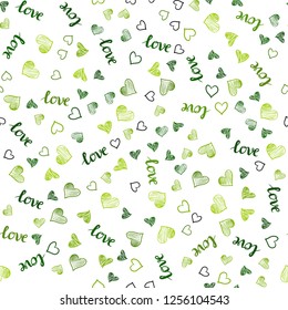 Light Green vector seamless cover with quote LOVE YOU, hearts. Colorful gradient phrase LOVE YOU, hearts in abstract style. Pattern for trendy fabric, wallpapers.