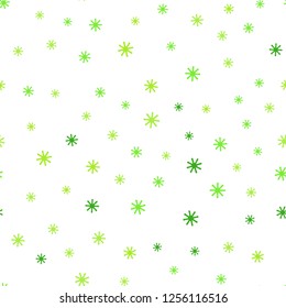 Light Green vector seamless cover with beautiful snowflakes. Shining colorful illustration with snow in christmas style. Texture for window blinds, curtains.
