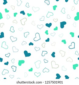 Light Green vector seamless cover with Shining hearts. Blurred decorative design in doodle style with hearts. Pattern can be used for valentine's ad, booklets.