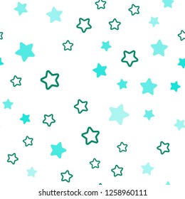 Light Green vector seamless cover with small and big stars. Blurred decorative design in simple style with stars. Design for wallpaper, fabric makers.