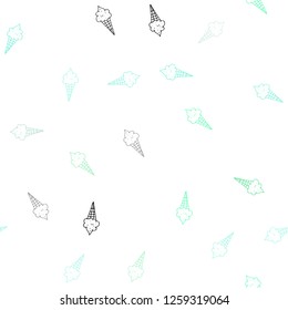 Light Green vector seamless cover with sundae ice-cream. Beautiful colorful illustration with ice-cream cones. Pattern for ad, booklets, leaflets of restaurants.