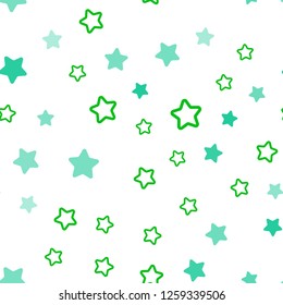 Light Green vector seamless cover with small and big stars. Modern geometrical abstract illustration with stars. Texture for window blinds, curtains.
