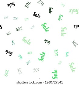 Light Green vector seamless cover with symbols of 30, 50, 70 % sales. Illustration with signs of sales on abstract template. Backdrop for super sales on Black Friday.