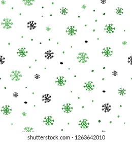 Light Green vector seamless cover with beautiful snowflakes. Shining colorful illustration with snow on abstract template. Trendy design for wallpaper, fabric makers.