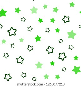 Light Green vector seamless cover with small and big stars. Stars on blurred abstract background with gradient. Pattern for trendy fabric, wallpapers.