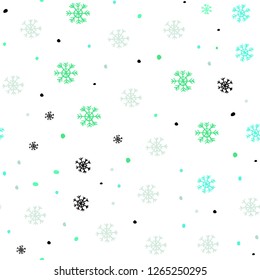 Light Green vector seamless cover with beautiful snowflakes. Colorful decorative design in xmas style with snow. Trendy design for wallpaper, fabric makers.