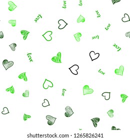 Light Green vector seamless cover with quote LOVE YOU, hearts. Illustration with phrase LOVE YOU, hearts for valentine's day. Pattern for trendy fabric, wallpapers.