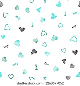 Light Green vector seamless cover with quote LOVE YOU, hearts. Colorful illustration with quote LOVE YOU, hearts. Design for textile, fabric, wallpapers.