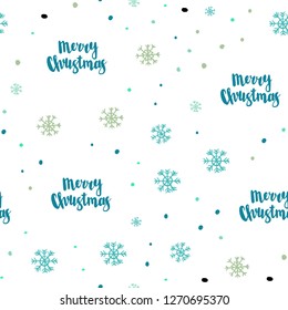Light Green vector seamless cover with beautiful snowflakes. Shining colorful illustration with snow in christmas style. Template for business cards, websites.