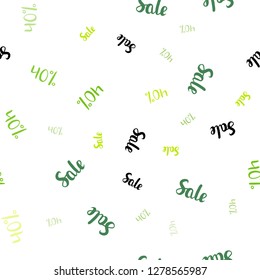 Light Green vector seamless cover with symbols of 40 % sales. Colored words of sales with gradient on white background. Backdrop for mega promotions, discounts.