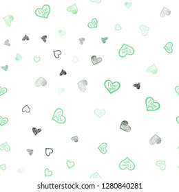 Light Green vector seamless cover with Shining hearts. Decorative shining illustration with hearts on abstract template. Template for Valentine's greeting postcards.