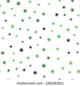 Light Green vector seamless cover with beautiful snowflakes. Glitter abstract illustration with crystals of ice. Design for wallpaper, fabric makers.