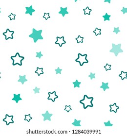 Light Green vector seamless cover with small and big stars. Glitter abstract illustration with colored stars. Design for textile, fabric, wallpapers.