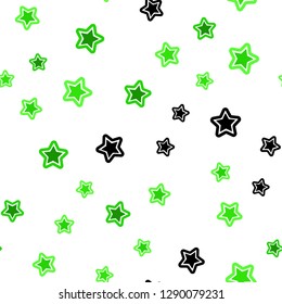 Light Green vector seamless cover with small and big stars. Blurred decorative design in simple style with stars. Design for wallpaper, fabric makers.