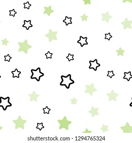 Light Green vector seamless cover with small and big stars. Glitter abstract illustration with colored stars. Pattern for trendy fabric, wallpapers.